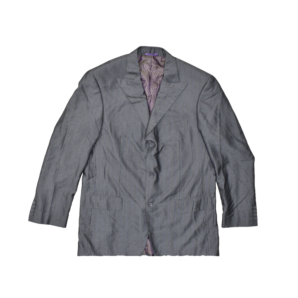 Earvin Magic Johnson Men's Three Button Blazer Jacket Size 42L Gray Striped Poly